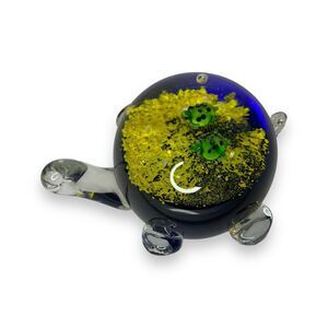 Vintage Art Glass Paperweight Sea Turtle 2 Baby Sea Turtles Twins Blue Yellow